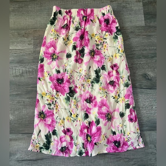 Abercrombie & Fitch Crinkle Flowy Midi Skirt Small Petite Floral Pink Rose Girly - Picture 5 of 5